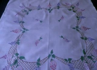 Vintage Tea Room Table Cloth - Hand Embroidered 40 " By 40 " - Wisteria