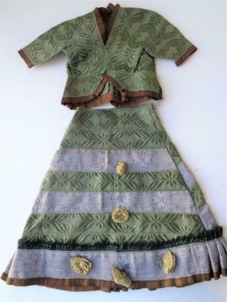 Jacquard Skirt Jacket Blouse 18 " - 21 " Antique German French Jumeau Bru Jne Doll