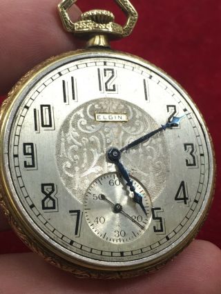 Wonderful Vintage Elgin Art Deco Pocket Watch 14k Gold Filled 15 Jewels (c)