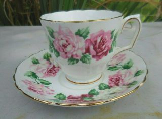Vintage Crown Staffordshire England Tea Cup Saucer Set Pink Rose Gold Trim