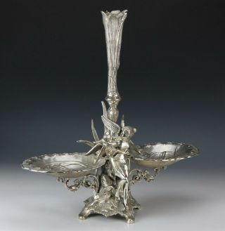 20 1/2 " Antique Silver Plate Art Nouveau Maiden Cherub Epergne Centerpiece Bvr