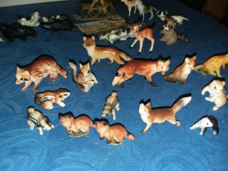 Vintage 35 Pc Plastic Animals Hong Kong Britains Ltd Buffalo Foxes Raccoons More