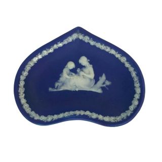 Antique Wedgwood England Blue Jasperware Cobalt Dip Heart Pin Tray Dish Sewing