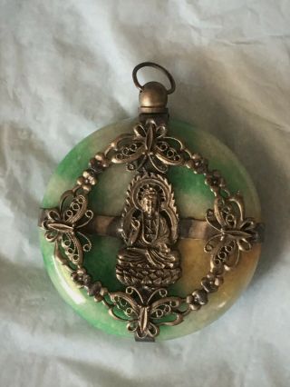 Vintage Chinese Natural Jade Hand Carved Buddha Pendant