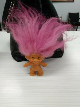 Vintage Troll Doll With Pink Hair And Amber Spiral Eyes