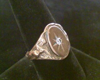 Antique Brass Art Deco / Art Nouveau Nude Diamond Ring (size 10) - Crown Mark