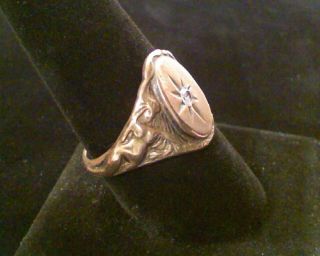 Antique Brass Art Deco / Art Nouveau Nude Diamond Ring (size 10) - Crown Mark 4