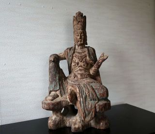 Museum Quality Chinese A Polychromed Wood Figure Of Guanyin Ming Dynasty