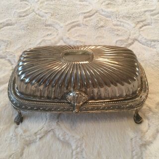 Vintage Antique Ornate Silver Plate Dome Covered Roll Top Butter Dish Footed Guc