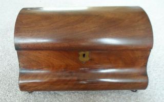 Antique Victorian Mahogany Tea Caddy,  Domed Shaped Top And Cavetto Moulded Front
