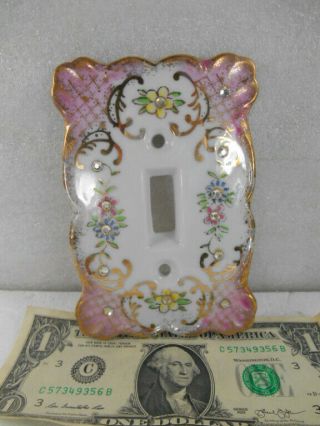 Vintage Lefton Porcelain Hp Floral Rhinestone Wall Light Switch Cover Plate Japa