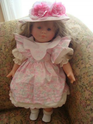 Corolle Poupee Toddler Blonde 18 " Doll W/original Dress & Hat Vintage 1992