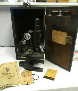 Estate Vintage Antique Early Spencer Buffalo Usa Microscope With Wood Case