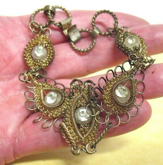 Antique Gold Clear Rhinestone Wire Bracelet 7 1/2 Inches Long