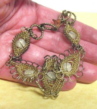 ANTIQUE GOLD CLEAR RHINESTONE WIRE BRACELET 7 1/2 INCHES LONG 2