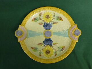 Antique Samuel Lear Sunflower And Classical Urn Majolica Handled Platter