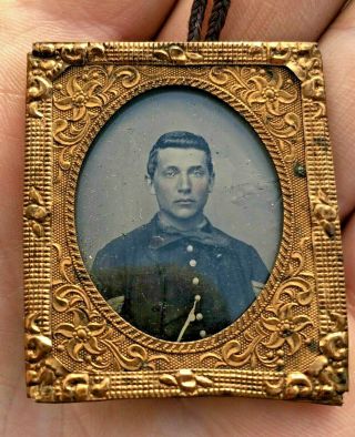 Antique Civil War Union Soldier Tintype Portrait Photograph W/ Frame