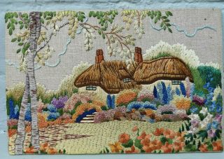 Vintage Embroidered Detailed Pretty English Country Cottage,  Garden Picture
