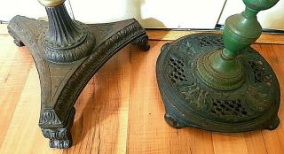 Antique Cast Iron Torchieres Claw Foot Floor Lamps 2 Ornate Filigree Circa 1890