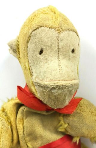 Antique Sad Yellow Monkey Plush Stuffed Animal Well Worn Mohair Fur 14 "