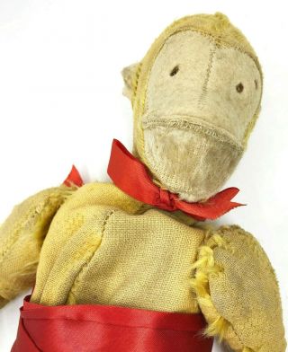 Antique Sad Yellow Monkey Plush Stuffed Animal Well Worn Mohair Fur 14 