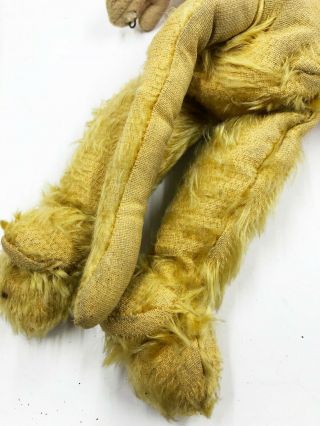 Antique Sad Yellow Monkey Plush Stuffed Animal Well Worn Mohair Fur 14 