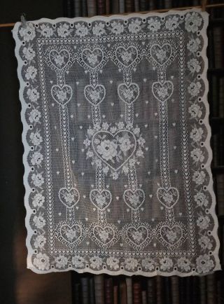 Shabby Chic Folk Art Hearts Toile Cotton Designer Lace Panel Prim Shaker Niave