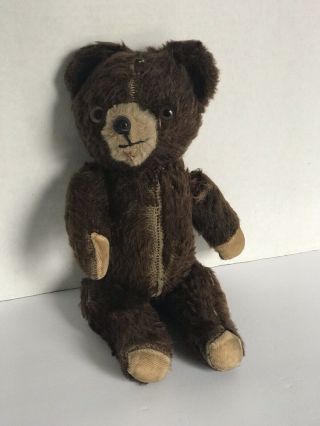 Vintage 40s? 13 " Brown Mohair Jointed Teddy Bear W/ Glass Eyes