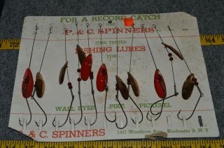 Vintage P&c Spinner Fishing Lure Dealer Card,  Rochester York