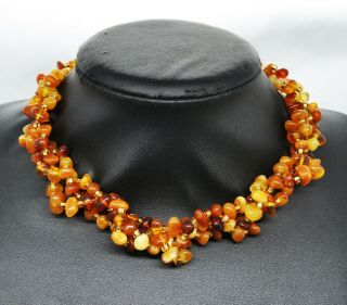 46.  77gr Natural Baltic Amber Necklace Antique Egg Yolk Honey Beads