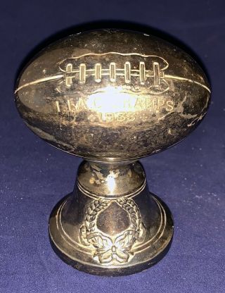 Antique Diminutive 1933 Football Figural Trophy W Melon Ball Top Iiac Champs