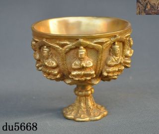 Old Chinese Bronze 24k Gold Gilt Shakyamuni Buddha Statue Wine Vessel Goblet Cup