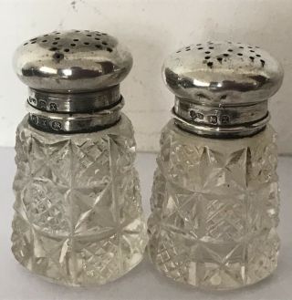 Antique Sterling Silver Cut Glass Salt & Pepper By Levi & Salaman 1897