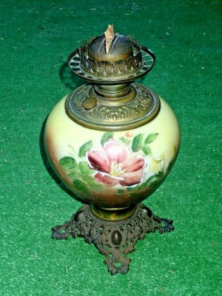 Antique Victorian Oil Lamp Hand Painted Climax Burner Gone With The Wind Gwtw