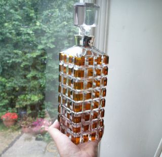 Old Antique Art Deco Cut Crystal Amber Glass Sterling Silver Decanter Spanish