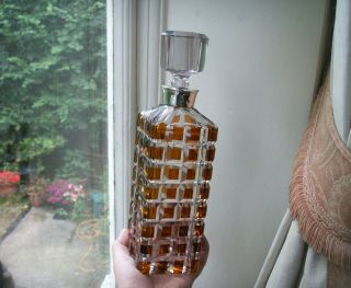 Old Antique Art Deco Cut Crystal Amber Glass Sterling Silver Decanter Spanish 4