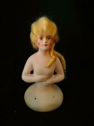 Antique German Half Doll/pincushion Doll Paper Mache W/blonde Wig Vgc