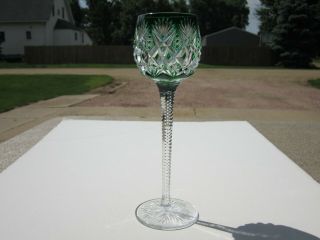 Antique Green & Clear Heavy Cut Glass Notched Long Stem 9.  5 " Tall Wine Goblet