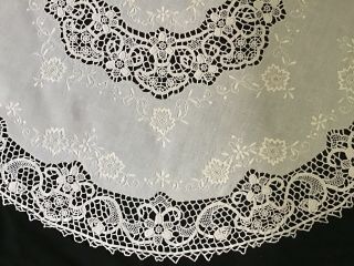 GORGEOUS ANTIQUE IRISH LINEN TABLE COVER NEEDLE LACE TRIM/INSERTS EMBROIDERY 3