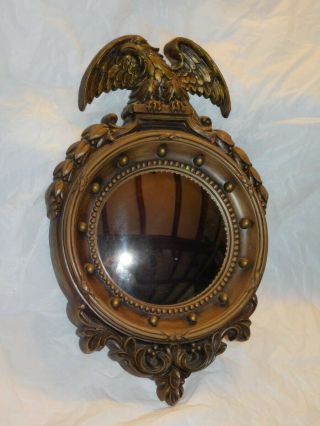 Antique Federal Eagle Convex Bulls Eye Port Hole Mirror Homco 13 Colonies Gilt