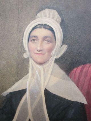 Mid 19th Century Portrait Painting - Lady Wearing Lace Bonnet - Stunning