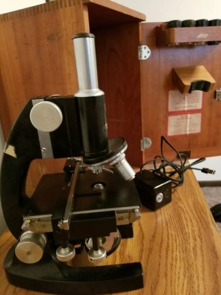 Antique Bausch & Lomb microscope,  1951,  USA Made,  Wood Case and Key 8