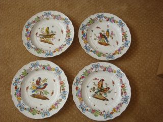 (set Of 4) Chelsea House Hand Painted Plates,  Birds,  Insects,  Flowers,  Gold Trim