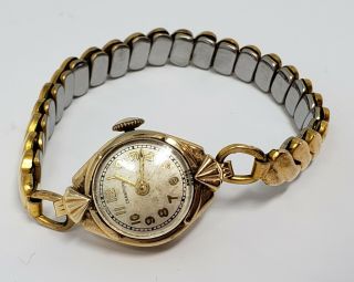 Vintage 14k Gold Ladies Crawford Fit - Rite Watch W/ Bergevine Gp Band