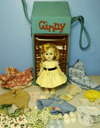 Vintage 1950s Ginny Doll Blonde,  Blue Eyes Strate Leg W\ Case,  Clothes & Shoes