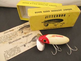 Vintage Fred Arbogast Jitterbug Red & White Fishing Lure & Booklet