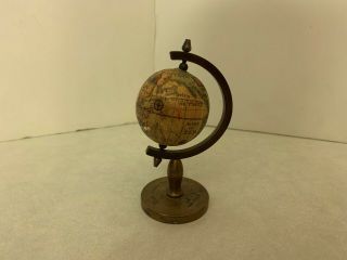 Small Vintage Old World Brass Base Globe - " Run Away To Sea " - 5 " Tall