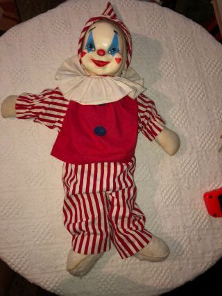 Vintage Rushton Rubber Face Clown Stuffed 19”