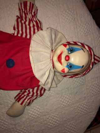 Vintage Rushton Rubber Face Clown Stuffed 19” 2