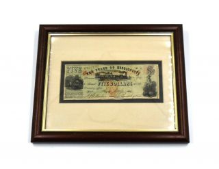 Antique State Of Mississippi Treasury $5 Broken Bank Note Signed 10 July 1862 Xf